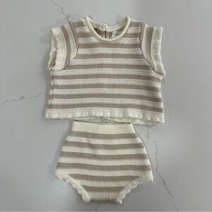 Rylee + Cru Striped Knit Top & Bloomers in Cream and Tan